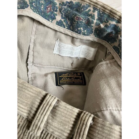 Vtg 1980's Eddie Bauer Men's Khaki Thick Corduroy Pants Size 38 Short Paisley - Picture 7 of 9